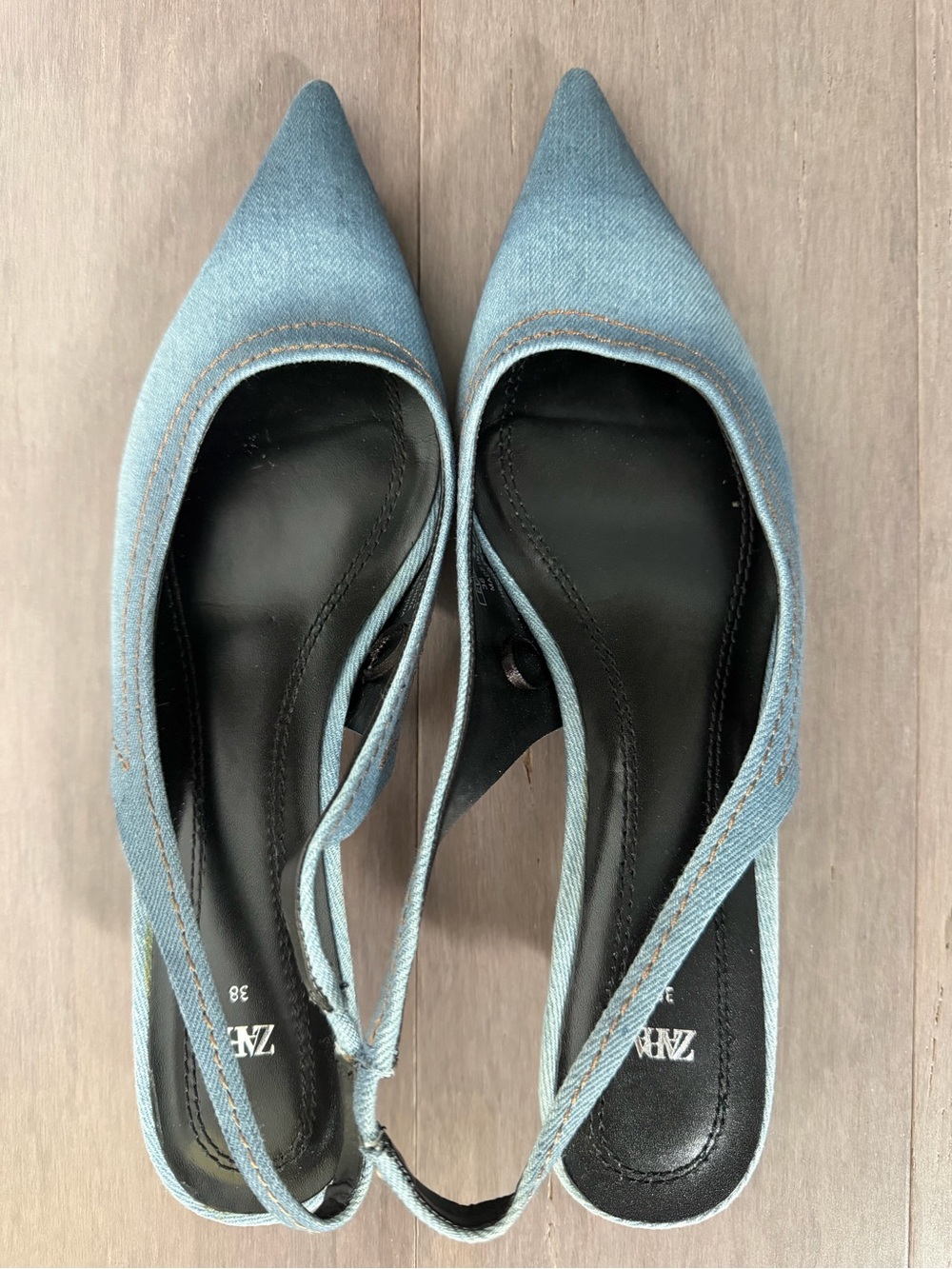 Zara Light Blue Denim Pointed Slingback Heels